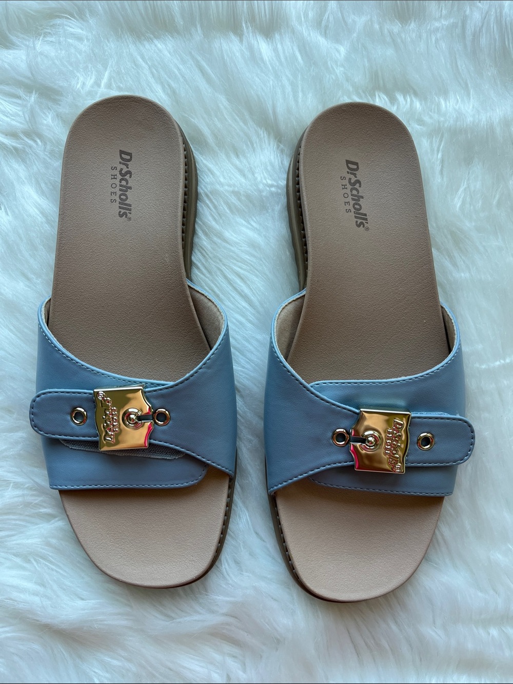 Dr. Scholl's Island Icon Adjustable Buckle Slide Sandals Light Blue Size 8.5